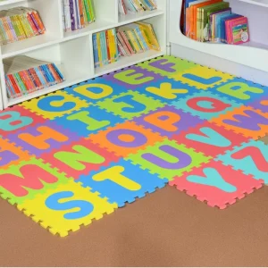 Kid’s ABC 123 Play Mat 36 Interlocking Foam Tiles with Pop Out Letters and Numbers Colorful Children Toy Carpet