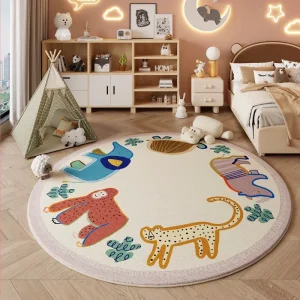 Kids Cartoon Animal Area Rug, Soft Plush, Non-Slip, Machine Washable, Educational Play Mat for Nursery, Bedroom, or Playroom