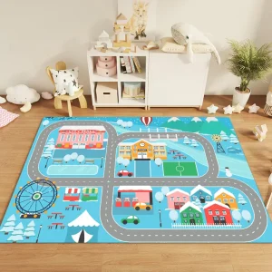 Kids Floor Mat City Traffic Game Mat for Kindergarten and Early Education Centers Machine Washable Living Room Crawling Mat