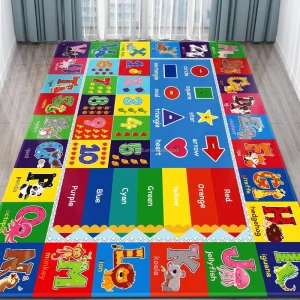 Kids Preschool Train Track Floor Mat Soft Washable Polyester Rug