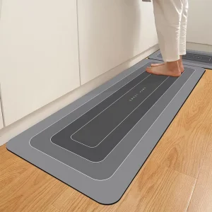 Kitchen Floor Mat Polyester Waterproof Non-Slip Rubber-Backed Machine Washable Dirt-Resistant Door Mat