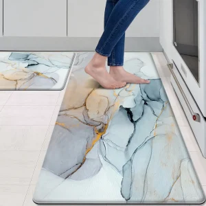 Kitchen Rugs and Mats Set Anti-Fatigue PVC Non-Slip Golden Kitchen Mats for Floor Bathroom Desk Runner Laundry