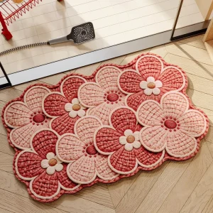 Knitted-Look Rubber Bath Mat, Soft Absorbent Quick-Dry Non-Slip