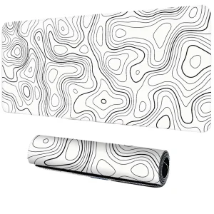 Large Mousepad 31.5 X 11.8 in Black with White Topographic Line Mouse Pad for Keyboard and Mouse with Anti-Slip Rubber Base