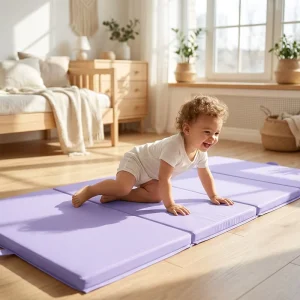 Lavender Purple 4-Panel Baby Play Mat, 300 x 120 cm, 4 cm Thick, XPE Foam with PU Leather