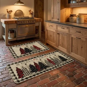 Letter Print Kitchen Mats Set 2 Winter Home Decor Low Profile 0.2 0.4 In. Thick 17×29 17×47