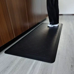 Long Black Cushioned Waterproof Anti-Fatigue Kitchen Floor Mat, Washable