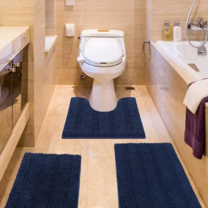 Low Price Striped ultra Soft Chenille Rug Bathroom Mats 3 Pieces Rugs Set Bath Mat Toilet 3 Piece Bathroom Mat Sets