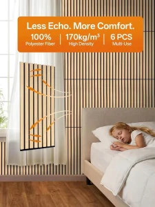 MDF Acoustic Panels Wood Slat Wall Panels 24″ X 12″ Paulownia Interior Decor Sound Absorbing Accent Wall Easy Install