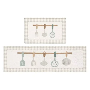 Machine-Washable Cream Kitchen Floor Mat Water- and Oil-Absorbent Minimalist Style
