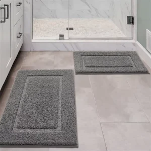 Machine-Washable Tufted Soft Polyester Absorbent Bathroom Rug and Bath Mat Non-Slip Dark Grey for Home and Hotel Use