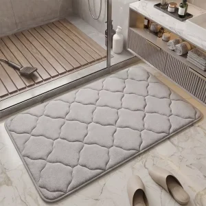 Memory Foam Non Slip Mesh Base Bathroom Mat Lantern Stitch Design Water Absorbing Soft Floor Mat for Home Use
