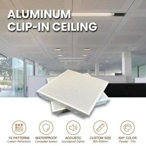 Metal Suspended Aluminum Clip in Ceiling Panel Waterproof 0.4 1.2mm Acoustic Office Hotel Airport Mall Custom Insulation