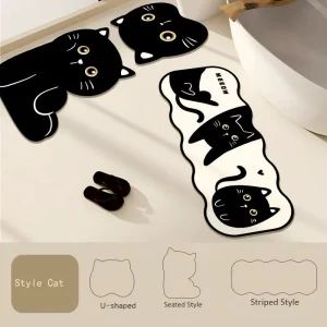 Minimalist Cartoon Puppy Diatomaceous Earth Mat Combo Quick Dry Anti-slip Carpet for Bathroom Entry Toilet