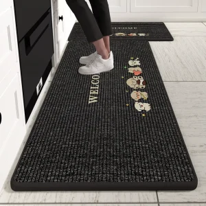 Minimalist Nappa Leather Kitchen Mat 2 Piece Set Absorbent Oil Proof Anti Fatigue Non Slip Modern Floor Mat Washable TPR Backing