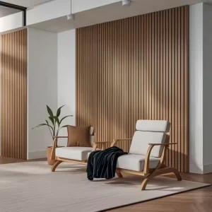 Modern 3D Acoustic Wood Slat Wall Panels Yellow Decorative Soundproof Heat Insulation 240x30cm for Household Entertainment
