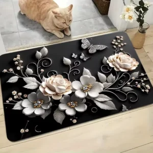 Modern Floral Non-Slip Rubber Bath Mat Absorbent Washable Entryway Door Rug & Toilet Floor Carpet 40×60/50x80cm