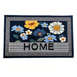 Modern Floral Pattern Outdoor Mat, Non-Skid Machine-Made Durable Polyester Cut Pile