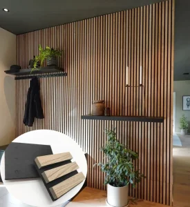Modern Hotel MDF Acoustic Slat Wall Panels with Polyester Fiber Highly Effective Sound Absorption 21mm Thickness