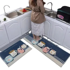 Modern Kitchen Rugs 2-pcs for Floor Non Slip Cushioned Comfort Standing Mat Machine Washable Bedroom Mats