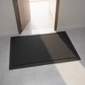 Modern Large-sized Striped Cut Pile Plaid Pattern Non-Slip Durable Thin Machine Made Rubber Door Mats Outdoor Use Low