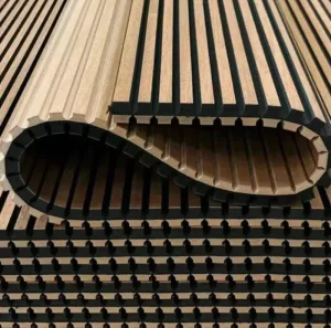 Modern MDF Slat Acoustic Wall Panels Flexible Fluted 80% Noise Reduction Curved Decorative High Compressive