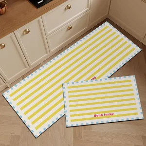 Modern Minimalist Dopamine-Style Striped Absorbent Kitchen Rug Non-Slip Quick-Drying Two-Piece Square Diatom Mud Floor Mat