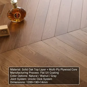 Modern Oak Solid Wood Flooring Fishbone Parquet Click Lock System Easy Install for Home Living Room Warehouse Outdoor