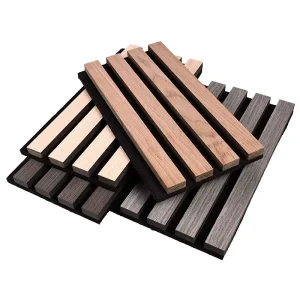 Modern Polyester Fiber Solid Wood Acoustic Panel Rectangle Slat Textured Surface Eco Friendly Flame Retardant Wall 5
