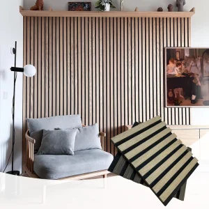 Modern Soundproof Wooden Slat Acoustic Panels Polyester Fiber MDF Core NRC 80% Eco Friendly Customized Color Home