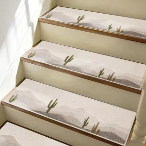 Modern Striped Machine Made Anti-Slip Washable PET Friendly Stain Resistant Staircase Mats for Home