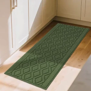 Modern Tufted Polypropylene Absorbent Green Kitchen Runner Rugs Non-Skid Anti-Fatigue Floor Mats for Sink Area