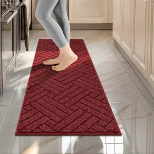 Modern Tufted Washable Red Kitchen Runner Rugs Stain Resistant Absorbent Non Slip Floor Mats