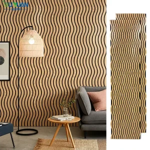 Modern Wave Wood Slat Fireproof Acoustic Wall Panel with High Noise Reduction for School Kitchen Living Room Hall Use Akupanel