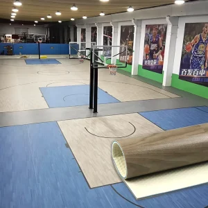 Modern Wood Grain PVC Sports Flooring Competition Grade for Basketball Courts Slip Shock Resistant Easy Adhesive Installation