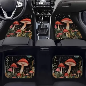 Mushroom Pattern Car Floor Mats 4PCS All-Season Car Protector, Universal Size Interior Decoration