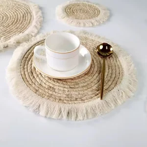 Natural Corn Husk Woven Placemats with Fringes Individual Table Mats