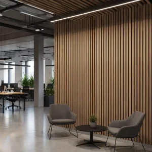 Natural Oak Akupanel Wall Cladding Acoustic Panel Open Office Commercial Space