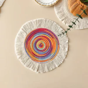 New Polyester/Cotton Burr Woven Waterproof Oil-proof Retro Contrast Color Customizable Home Wedding Bowl Placemat