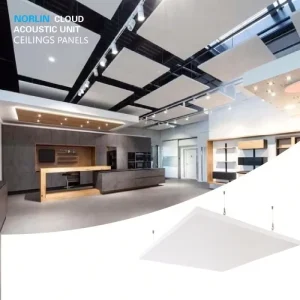 Noise Reduction Acoustiacl Ceiling Panel Acoustic Cloud Lightweight Easy Install Ceiling Panels 1200x1200mm Island Eco Friendly