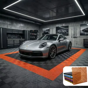 Non-Slip Plastic Garage Car Wash Floor Tiles with Checkered Pattern, Vented Interlocking Design for Indoor and Outdoor Use