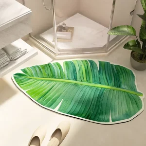 Nordic Green Leaf-Shaped Diatomaceous Earth Bath Mat Quick-Drying Non-Slip Super Absorbent