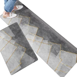 Nordic Minimalist PU Leather Stripe Kitchen Rug, Non-Slip, Waterproof, Durable, Machine Washable