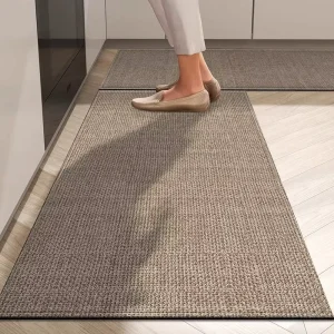 Nordic Simple Square Geometric Pattern Linen Absorbent Non-Slip Kitchen Mat Dirt-Resistant Wear-Resistant Washable Foot Mat