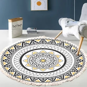 Nordic Style Household Casual Non Slip Tassel Printed Carpet Living Room Floor Mat Bedroom Bedside Machine Washable Blanket