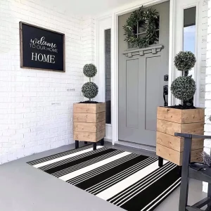 Nordic Style Modern Washable Machine Made Home Rectangle Floor Mat Simple Black Solid Woven 0.4in Thick Cotton Bedroom Living