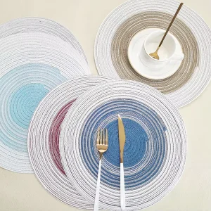 Nordic Style Woven Circle Placemat Gradient Cotton Yarn Heat Resistant Customizable Table Mat & Cup Coaster for Kitchen Use