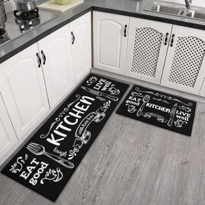 OEM Design 2-Piece Non-Slip Washable Kitchen Floor Rug Polyester Water-Absorbent Simple Kitchen Mat Set
