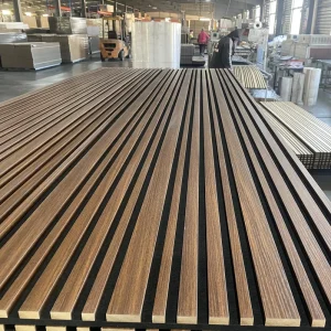 Oak Walnut Wood Slat Acoustic Panel FSC Certified PET Felt Acoustic Wall Panel for Modern Interior Design