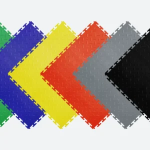 Oil-Resistant Modular Interlocking PVC Floor Tiles with Seamless Plain Surface for Auto Garages Mechanical Workshops and Offices